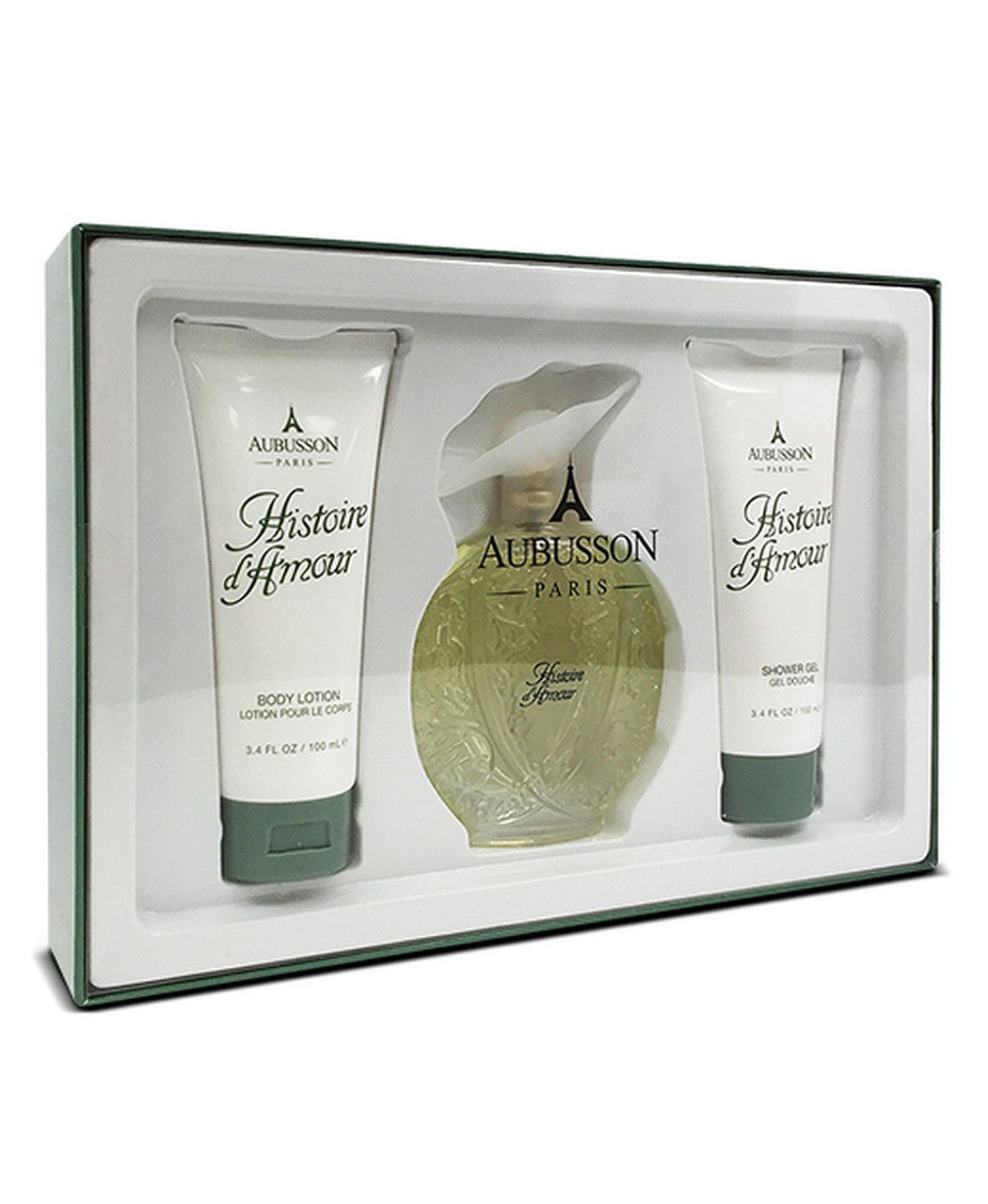 Histoire D'Amour 3 Pcs Set for Women: 3.4 Eau de Toilette Spray + 3.4 Body Lotion + 3.4 Shower Gel