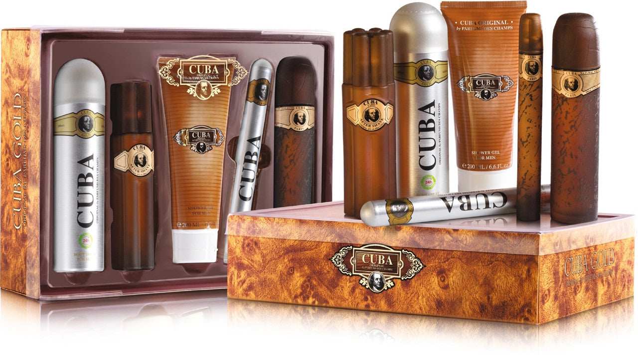 Cuba Gold 5 PCS Set for Men: 3.3 Eau de Toilette Spray + 1.17 Eau de Toilette Spray + 3.3 After Shave + 6.7 Shower Gel + 6.7 Body Spray