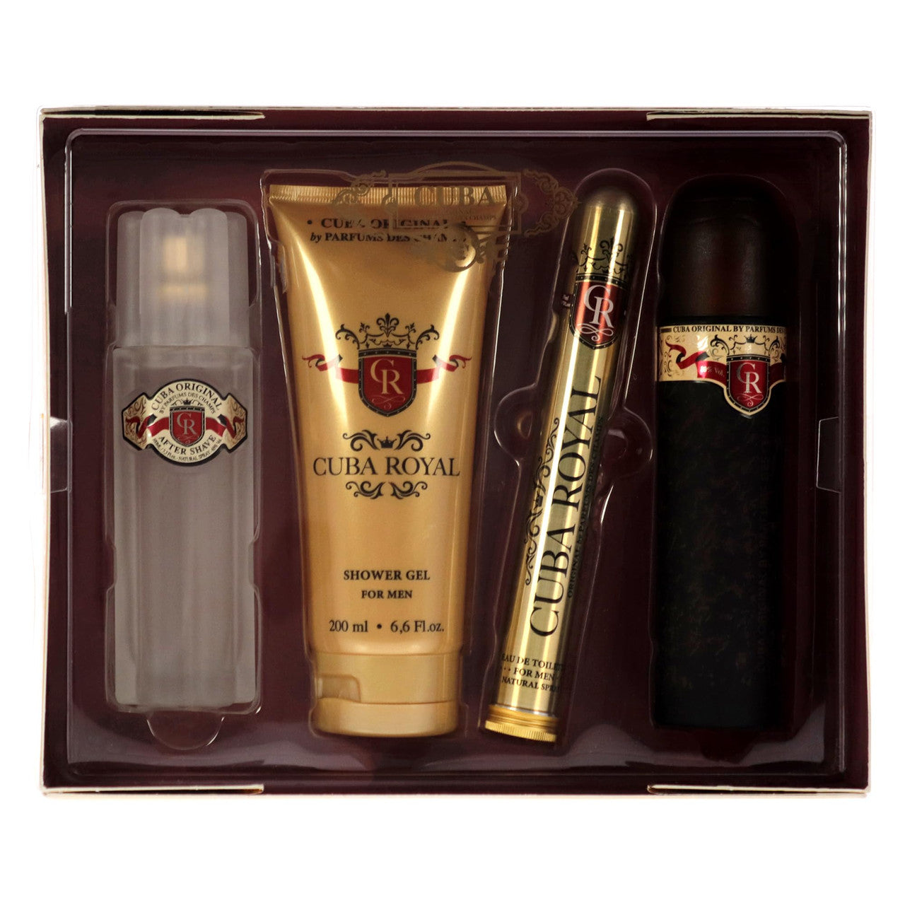 Cuba Royal 4 PCS Set for Men: 3.3 Eau de Toilette Spray + 1.17 Eau de Toilette Spray + 3.3 After Shave + 6.6 Shower Gel