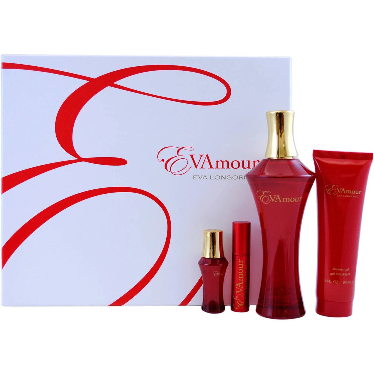 Evamour Eva Longoria 4 Pcs Set for Women: 3.4 Eau de Parfum Spray + 3 oz Shower Gel + 0.25 Eau de Parfum Rollerball + 0.25 Eau de Parfum Spray