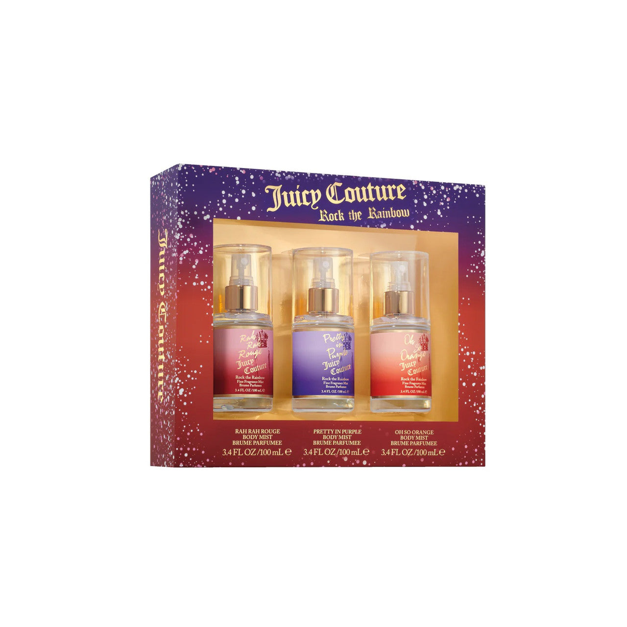 Juicy Couture 3 * 3.4 Body Mist Spray Set for Women: Rah Rah Rouge + Pretty In Purple + Oh So Orange