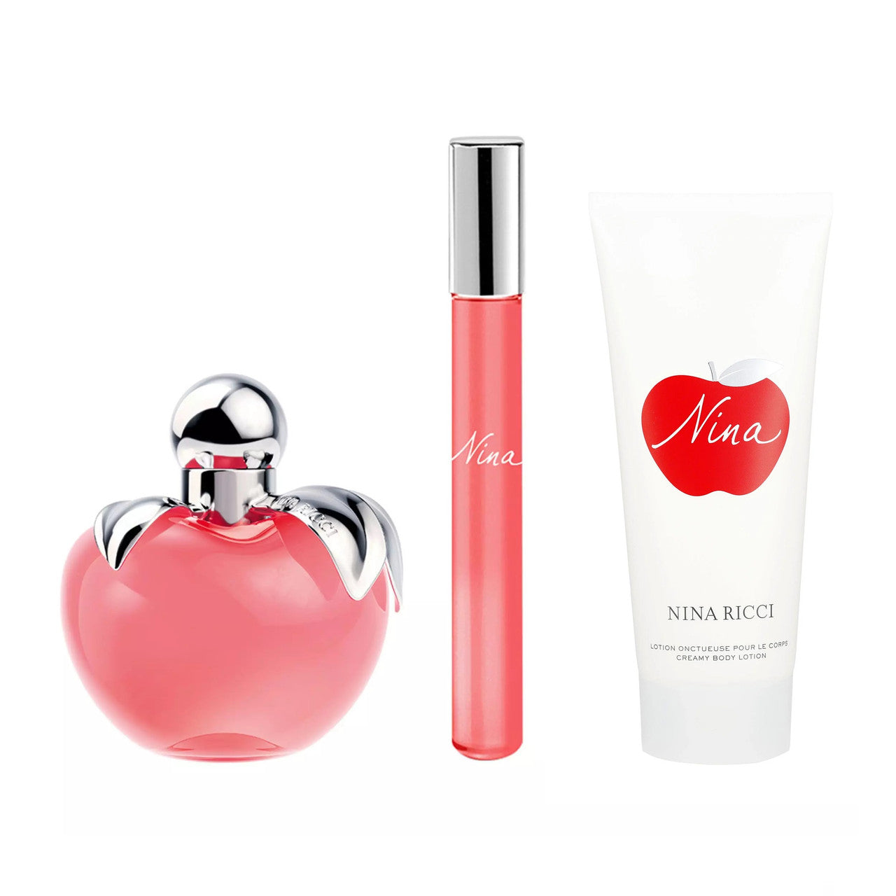 Nina Ricci Nina 3 Pcs Set for Women: 2.7 Eau de Toilette Spray + 0.34 Eau de Toilette Roll-On + 2.5 Body Lotion