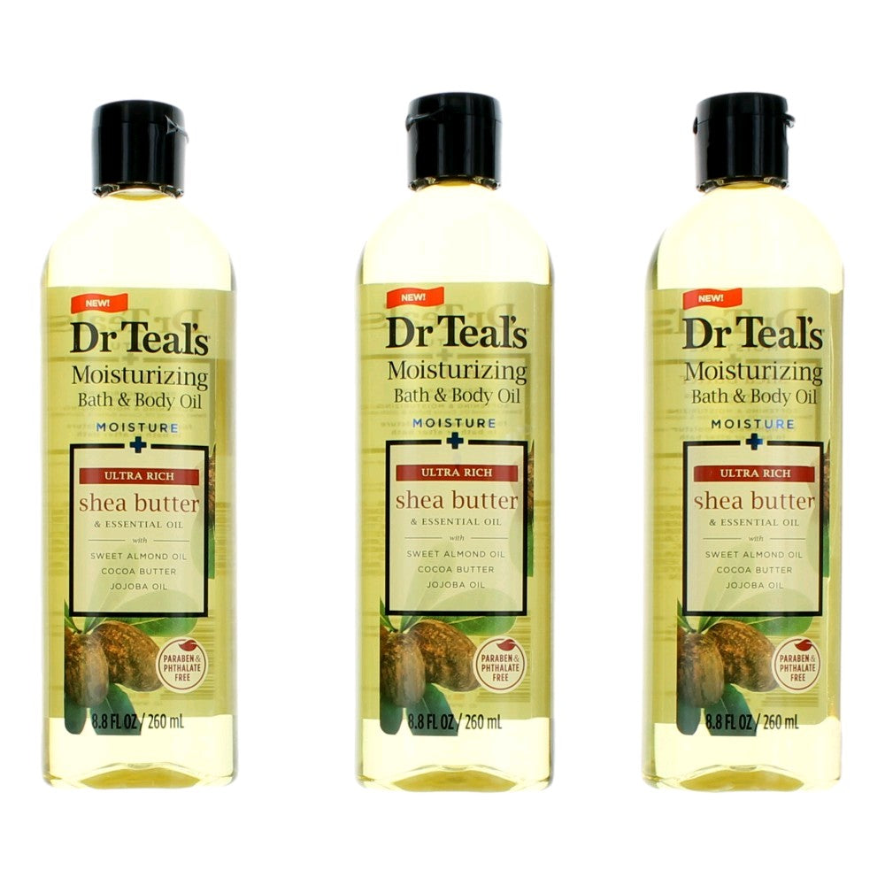 Manteca de karité y aceite esencial, paquete de 3 aceites hidratantes corporales y para baño de 8.8 oz