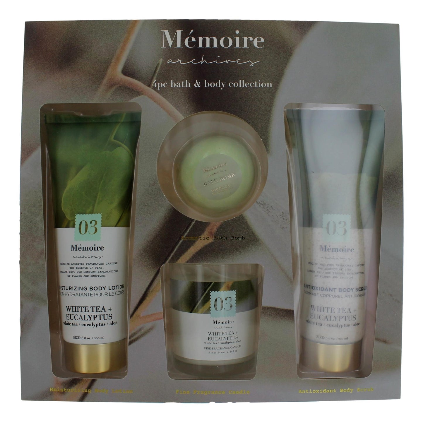 Té blanco + eucalipto de Memoire Archives, juego de baño y cuerpo de 4 piezas para unisex