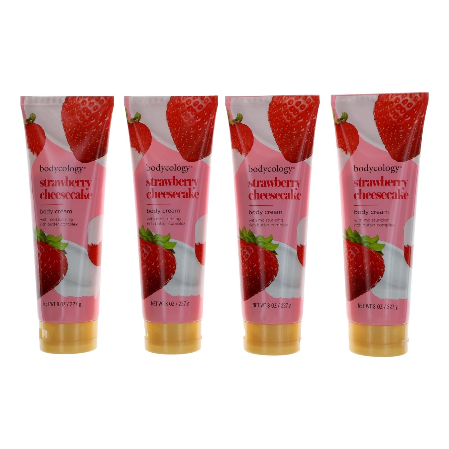 Strawberry Cheesecake de Bodycology, paquete de 4 cremas corporales hidratantes de 8 oz para mujer
