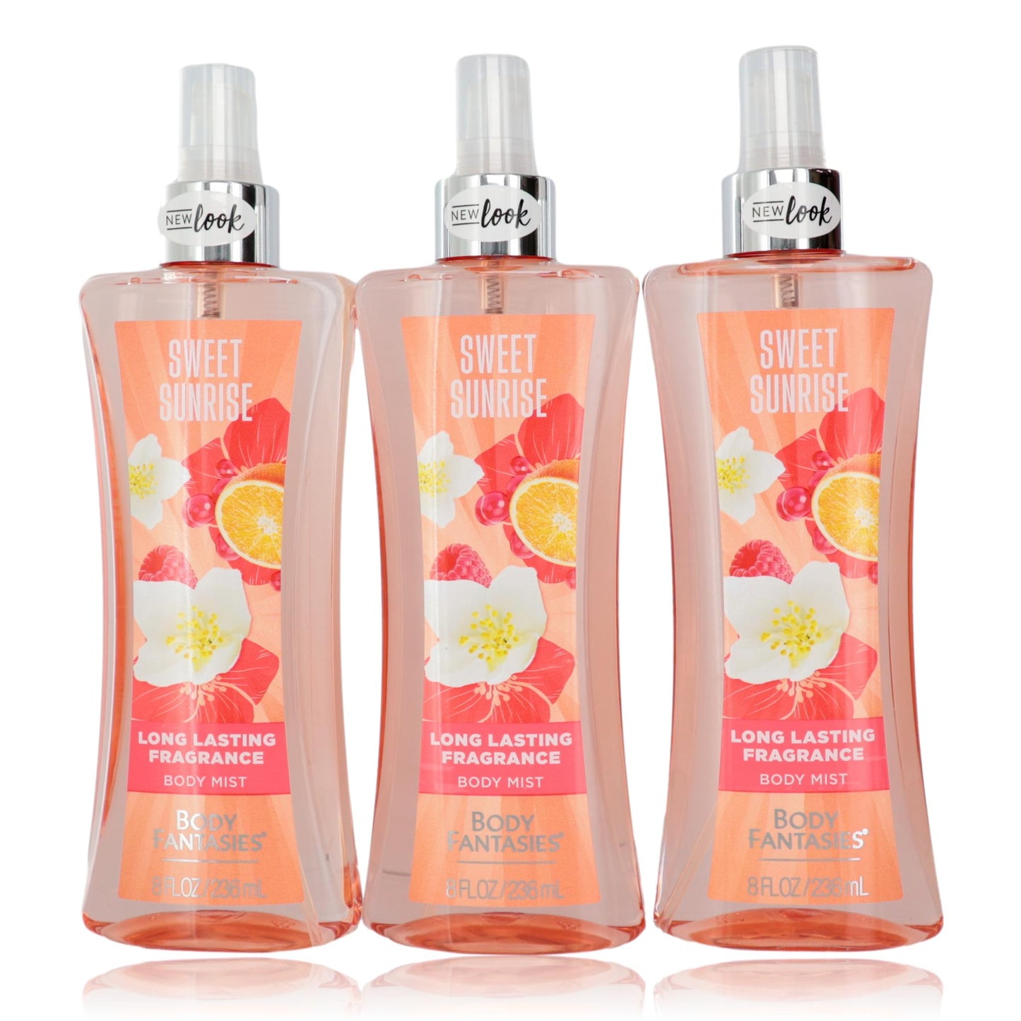 Sweet Sunrise Fantasy de Body Fantasies, paquete de 3 rociadores corporales de fragancia de 8 oz para mujer