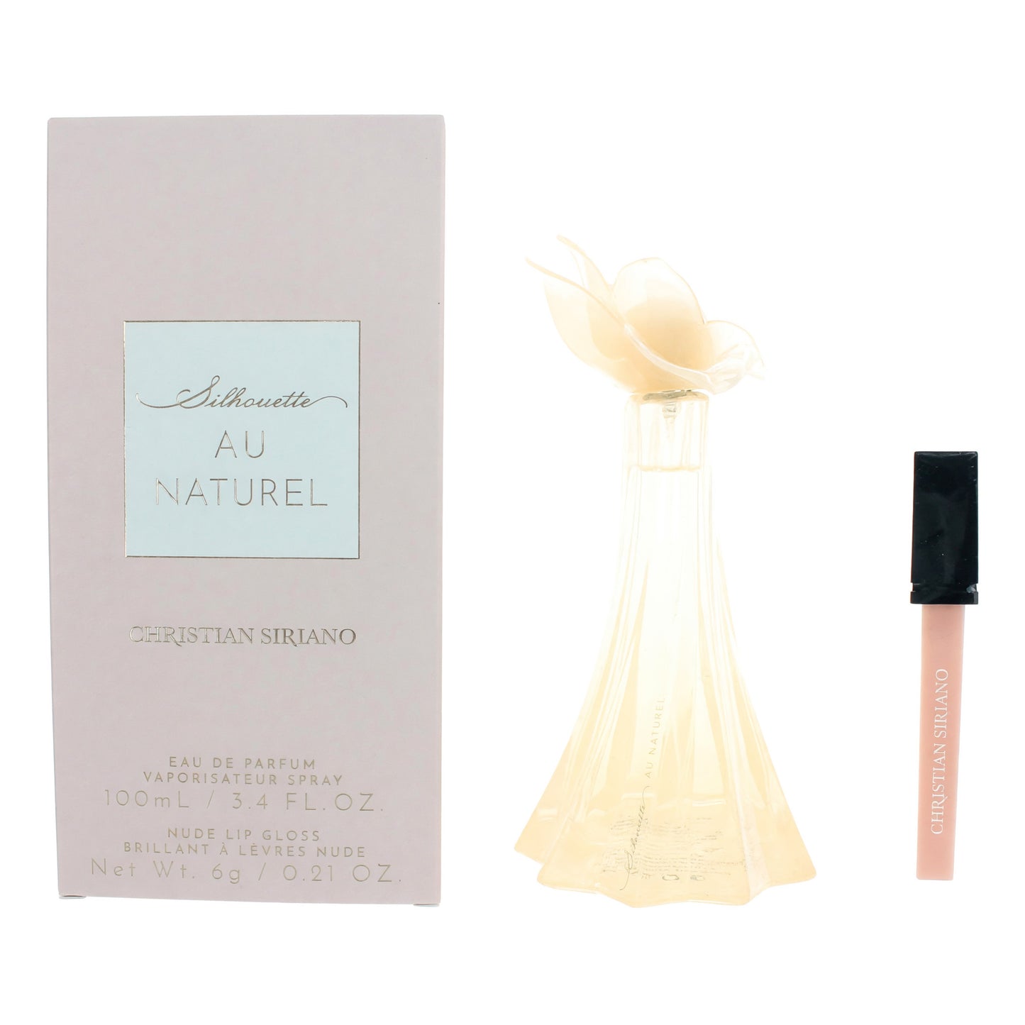 Silhouette Au Naturel de Christian Siriano, Eau de Parfum en spray de 3.4oz para mujeres con brillo de labios