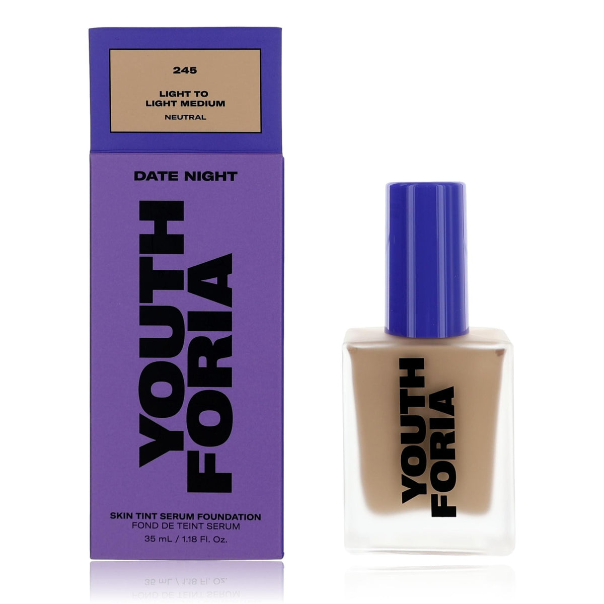 Date Night by Youthforia, 1.18 oz Skin Tint Serum Foundation- 245 Light To Light Medium