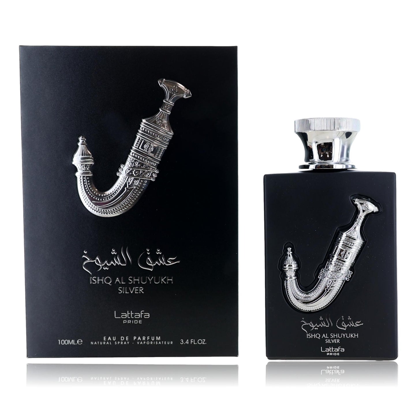 Ishq Al Shuyukh Silver de Lattafa, espray EDP de 3.4 oz para unisex