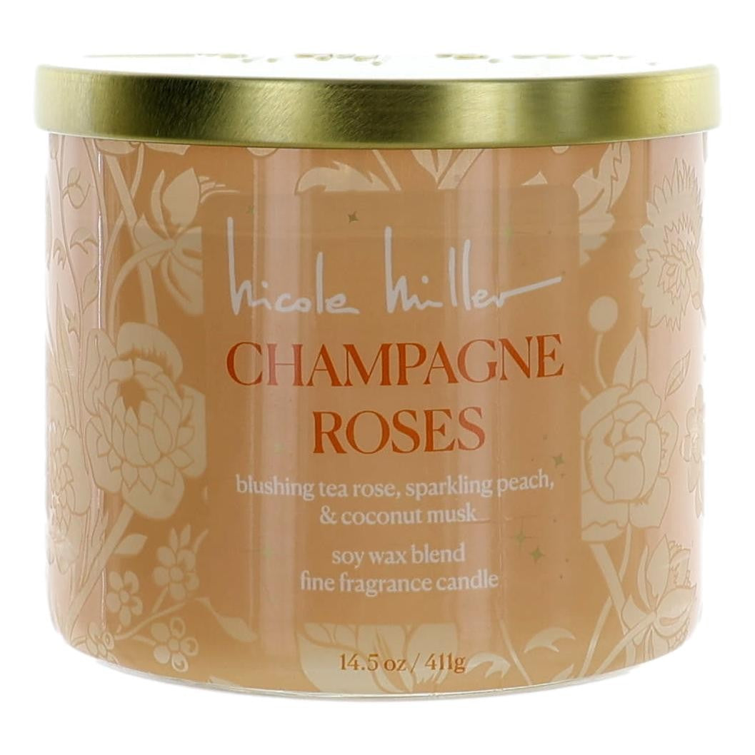 Vela de 3 mechas Nicole Miller de cera de soja de 14.5 oz - Rosas Champaña