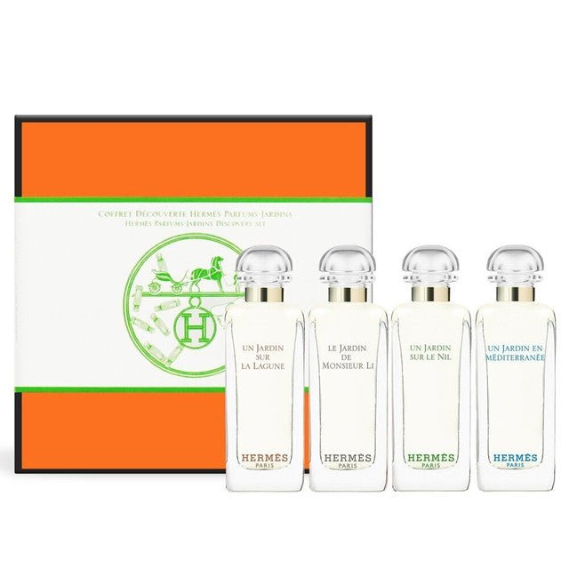 HERMES 4 PCS JARDINS DISCOVERY SET: SUR LA LAGUNE 0.25 EAU DE TOILETTE + MONSIEUR LI 0.25 EAU DE TOILETTE + SUR LE NIL 0.25 EAU DE TOILETTE + MEDITERRANEE 0.25 EAU DE TOILETTE (HARD BOX) - 101 Perfume Plus