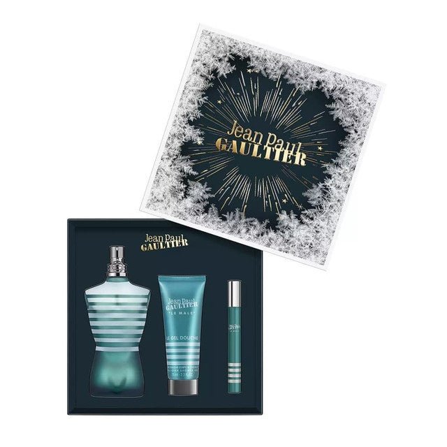 JEAN PAUL GAULTIER LE MALE 3 PCS SET: 4.2 EAU DE TOILETTE SPRAY + 2.5 SHOWER GEL + .34 EAU DE TOILETTE SPRAY (HARD BOX) - 101 Perfume Plus