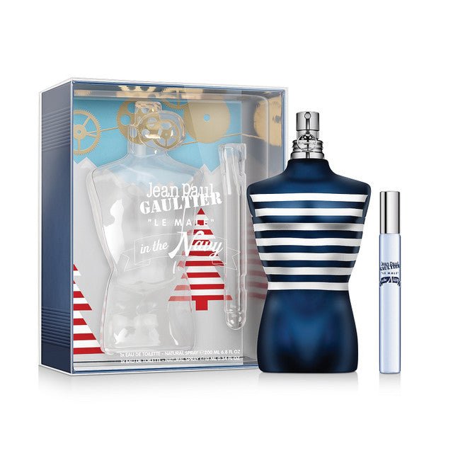 JEAN PAUL GAULTIER LE MALE IN THE NAVY 2 PCS SET: 6.8 EAU DE TOILETTE SPRAY + 0.34 OZ EAU DE TOILETTE SPRAY - 101 Perfume Plus