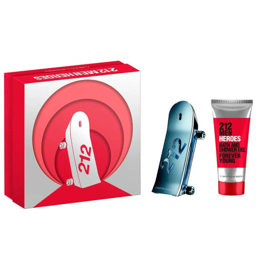 Carolina Herrera 212 Heroes Forever Young 3oz EDT Spray, 3.4oz Bath and Shower Gel Men 2 Pc Gift Set