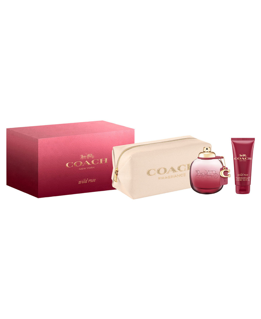 Coach Wild Rose 3 Pcs Set for Women: 3 oz Eau de Parfum Spray + 3.3 Body Lotion + Pouch