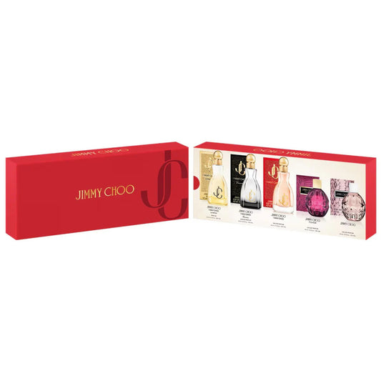 Jimmy Choo 5 Pcs Mini Set For Women: 4.5 ml Eau De Parfum + I Want Choo Le Parfum 4.5 ml Parfum + I Want Choo Forever 4.5 ml Eau De Parfum + I Want Choo 4.5 ml Eau De Parfum + Fever 4.5 ml Eau De Parfum