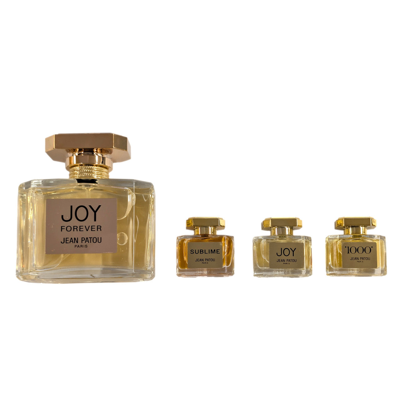Jean Patou 4 Pcs Set: Joy Forever 2.5 Eau de Parfum Spray + 1000 5 ml Eau de Parfum Mini + Joy 5 ml Eau de Parfum Mini + Sublime 5 ml Eau de Parfum Mini