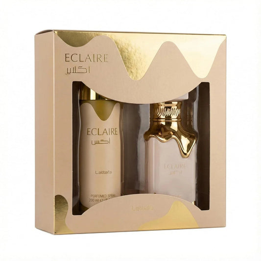 Lattafa Eclaire 2 Pcs Set for Women: 3.4 Eau de Parfum Spray + 6.7 Perfumed Body Spray