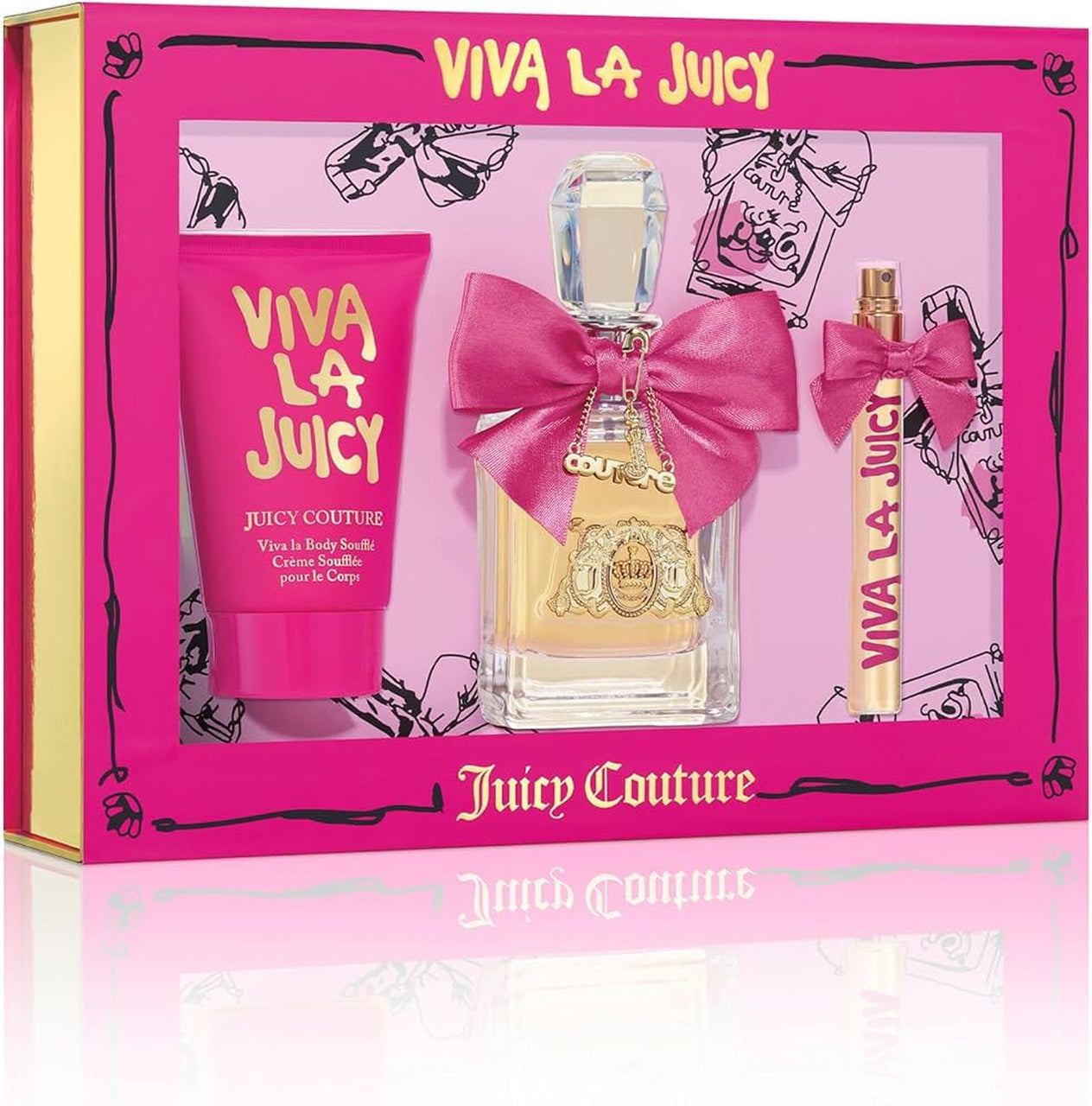 Viva La Juicy 3 Pcs Set for Women: 3.4 Eau de Parfum Spray + 0.33 Eau de Parfum Spray + 4.2 Body Souffle
