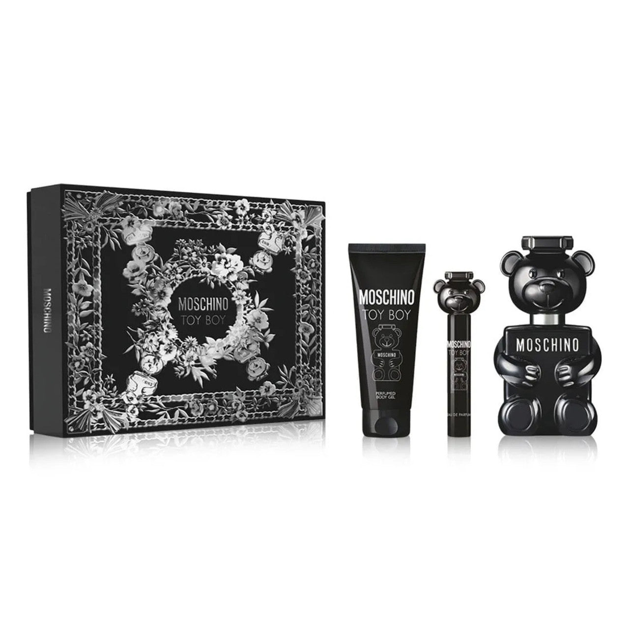 Moschino Toy Boy 3 Pcs Set: 3.4 Eau de Parfum Spray + 0.34 Eau de Parfum Spray + 3.4 Perfumed Body Gel