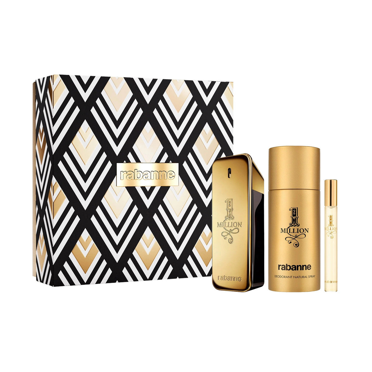 Paco Rabanne One Million 3 Pcs Set for Men: 3.4 Eau de Toilette Spray + 5.1 Deodorant Spray + 0.34 Eau de Toilette Spray