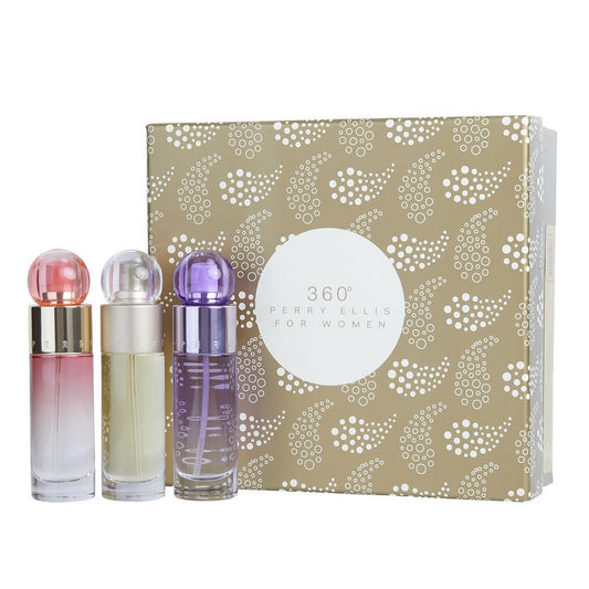 Perry Ellis 3 Pcs Set for Women: 360 1 oz Eau de Toilette Spray + 360 Coral 1 oz Eau de Parfum Spray + 360 Purple 1 oz Eau de Parfum Spray