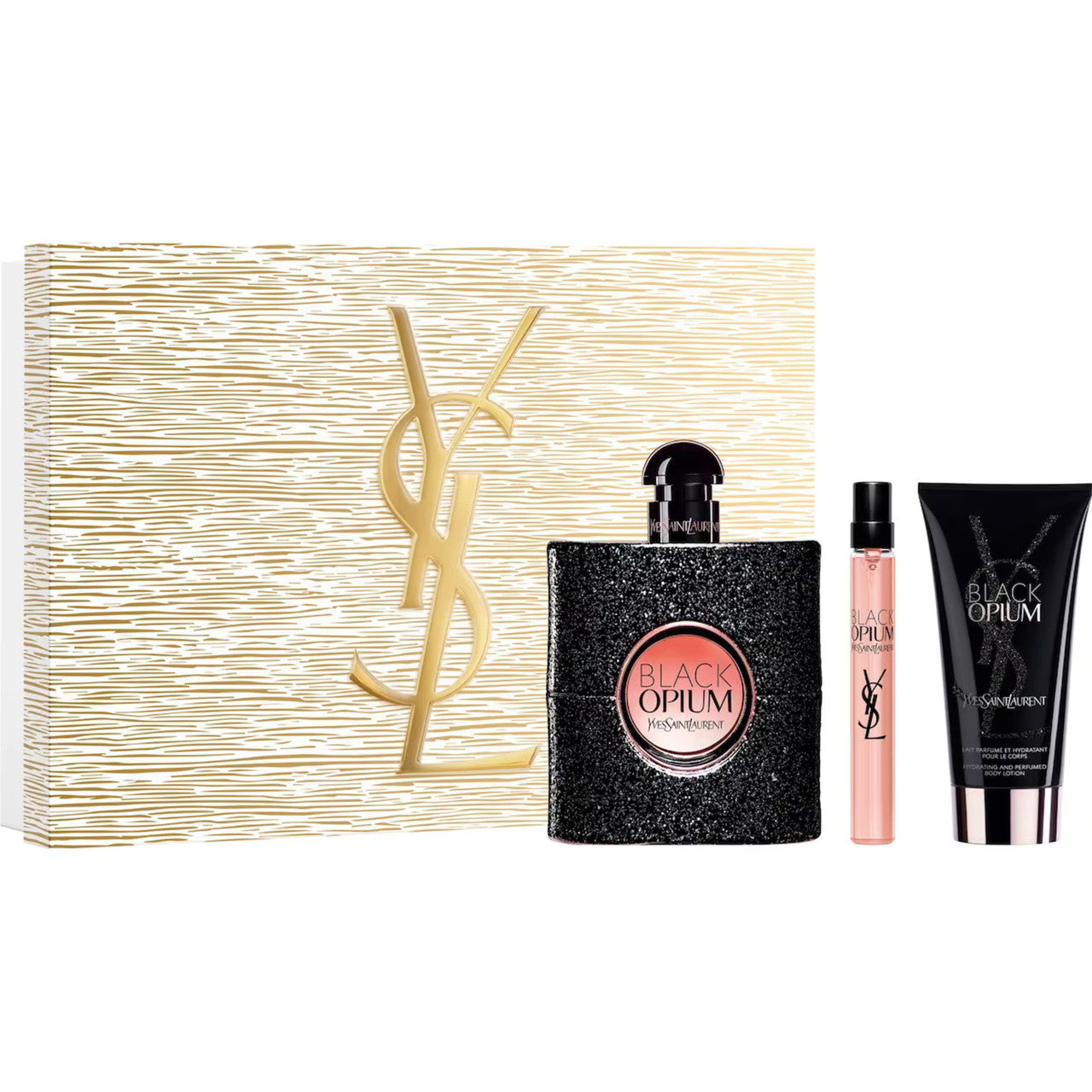 Ysl Black Opium 3 Pcs Set for Women: 3 oz Eau de Parfum Spray + 0.33 Eau de Parfum Spray + 1.6 Body Lotion
