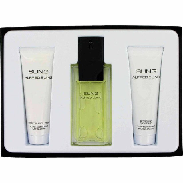 ALFRED SUNG 3 PCS SET FOR WOMEN: 3.4 EAU DE TOILETTE SPRAY + 2.5 BODY LOTION + 2.5 SHOWER GEL - 101 Perfume Plus