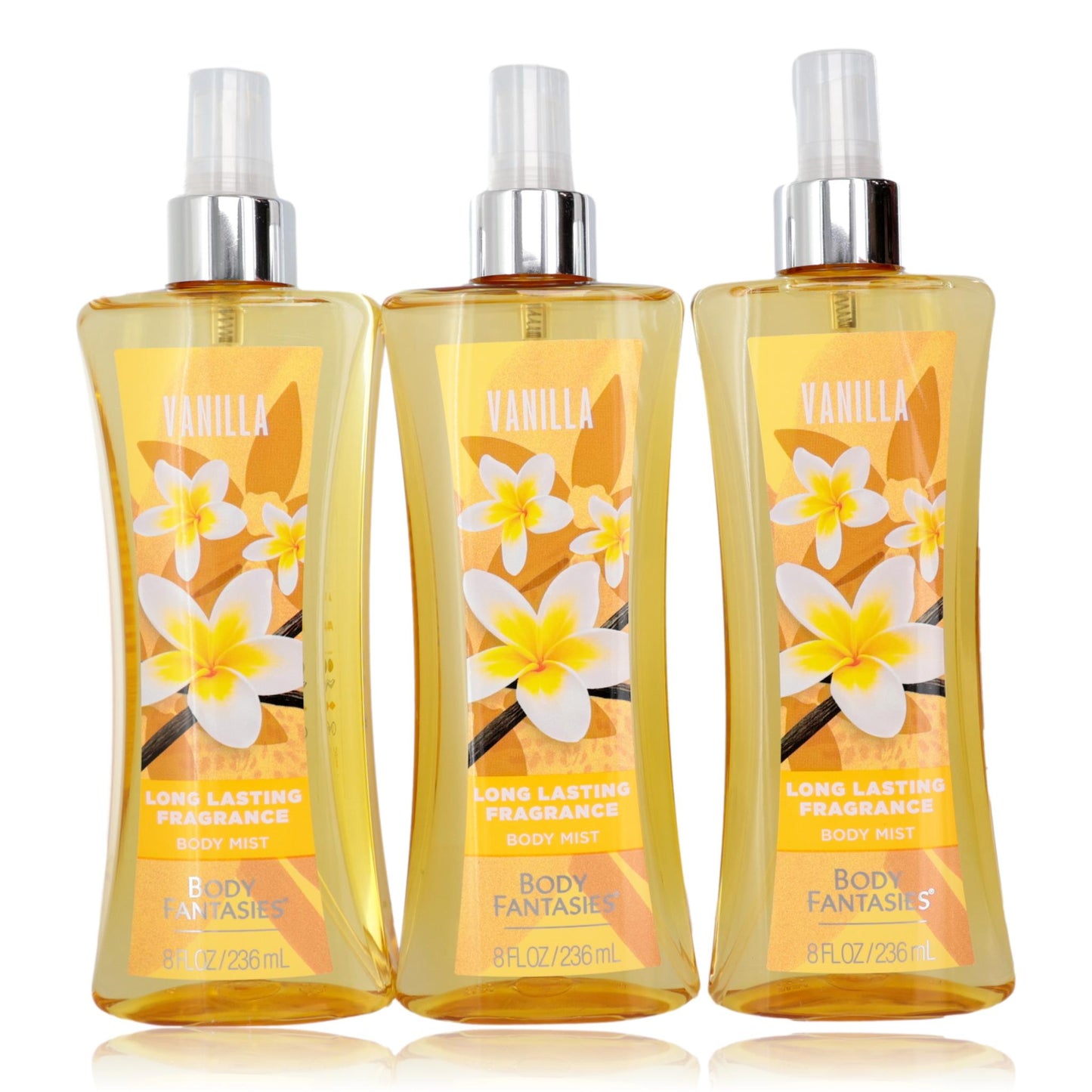 Vainilla de Body Fantasies, paquete de 3 spray corporal con fragancia de 8 oz para mujeres