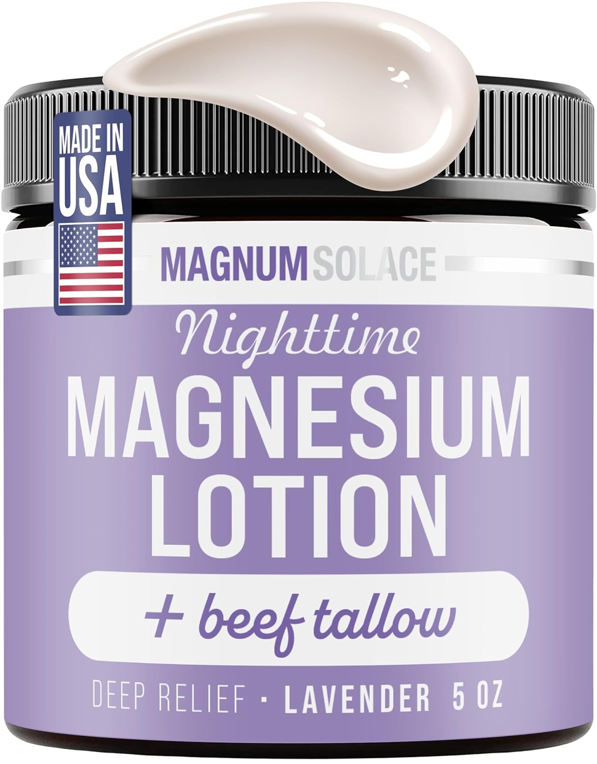 Nighttime Magnesium Lotion with Beef Tallow, 5oz Lotion - Lavender