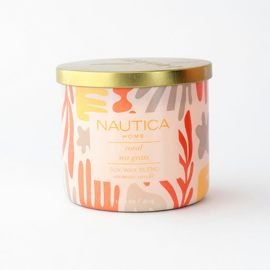 Nautica Vela de 3 mechas con mezcla de cera de soja de 14.5 oz - Coral Sea Grass