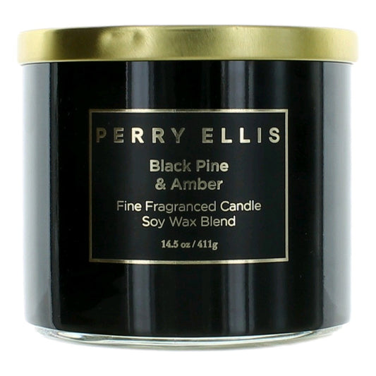 Perry Ellis Vela de 3 mechas con mezcla de cera de soja de 14,5 oz - Pino negro y ámbar