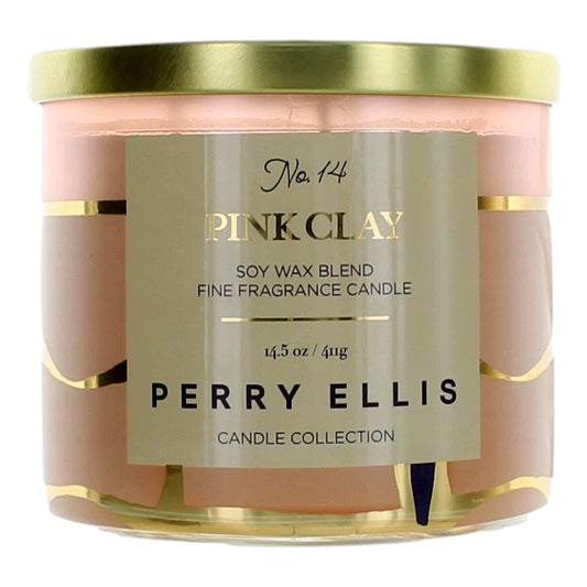 Perry Ellis Vela de 3 mechas con mezcla de cera de soja de 14,5 oz - Arcilla rosa