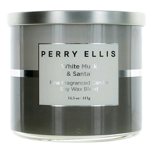 Perry Ellis Vela de 3 mechas con mezcla de cera de soja de 14,5 oz - Almizcle blanco y santal